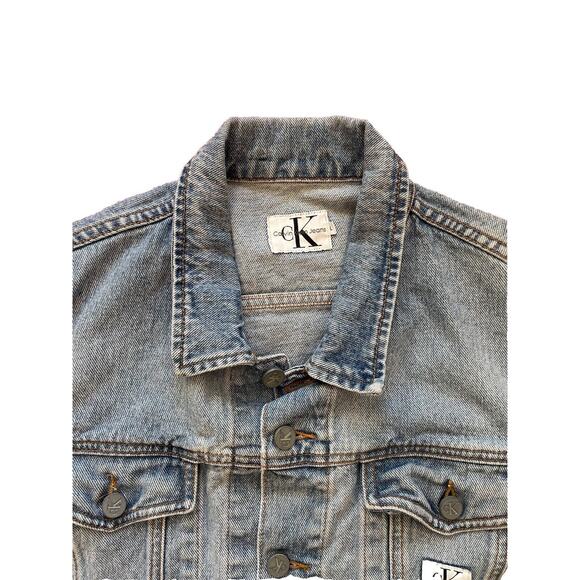 90s‎ Calvin Klein CK Denim Jean Trucker Jacket Sz L USA Premium Fit - Picture 5 of 5